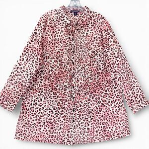 Roaman’s Womens 18W Pink Leopard Print Button Front Blouse Animal Print